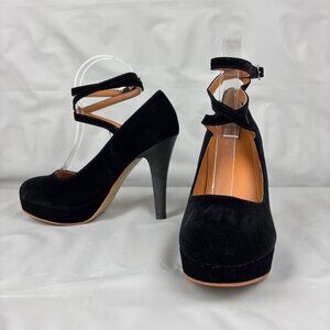 Mostrin Platform Pumps Women’s 7 Black Velvet Strappy Ankle Stiletto